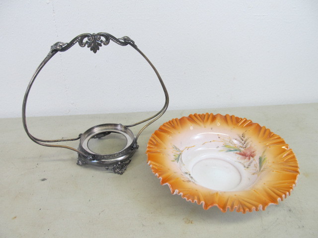 lot 37 image: 19th Century Mt. Washington Art Glass Brides Basket wStand