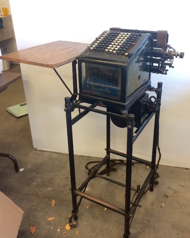 lot 3 image: Antique Burroughs Adding Machine wBeveled Glass & Stand