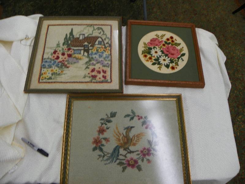lot 236 image: Three Framed Needle Point Wall Hangings