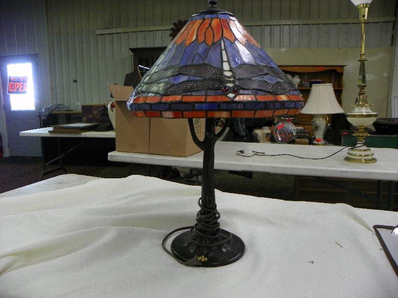 lot 240 image: Dragonfly Stain Glass Table Lamp