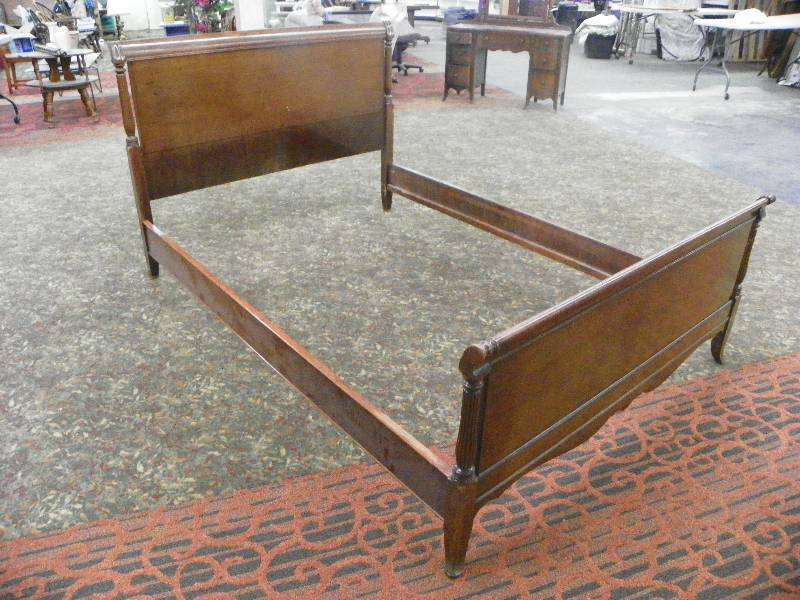 lot 263 image: AntiqiueVinatage Wood Frame For Full Size Bed, Head Board, Foot Board And Side Rails