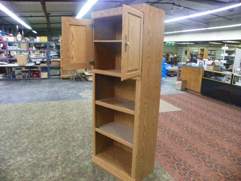 lot 267 image: Wooden Bookshelf WithTwo Doors, 29.5x 77.5 x 17 Deep