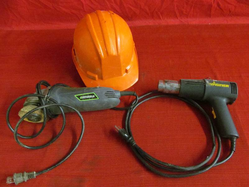 helmet, Wagner heat gun, grinder