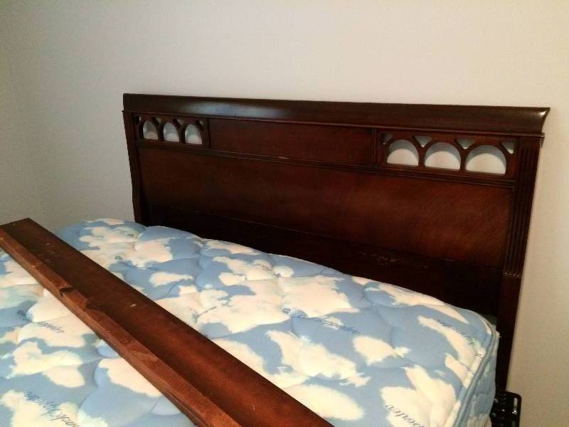 lot 3 image: Gorgeous Dixie Furniture Bedroom Queensize 58 Wide Headboad, Wood Rails & Footboard - (Mattress, Boxspring & Metal Frame NOT included)  - Details & Measurements to come