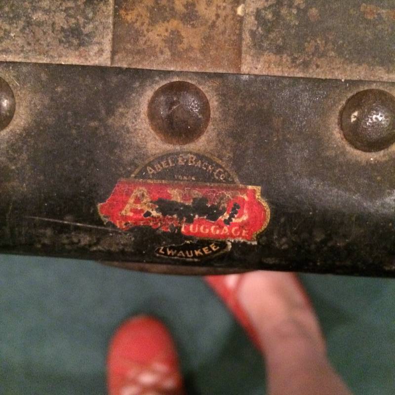 lot 21 image: Old Antique Vintage Abel & Bach Co. Steamer Trunk Luggage - Lots of Wear