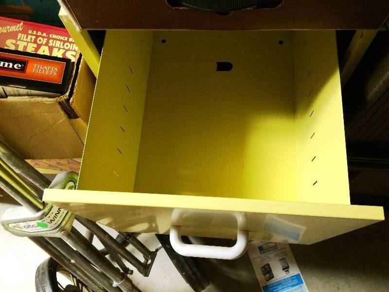 lot 10 image: 2 Awesome Mid Century Modern 2 Drawer Filing Cabinets - 1 Banana Yellow The Other Is Brown Plastic Resin - Retro Chic