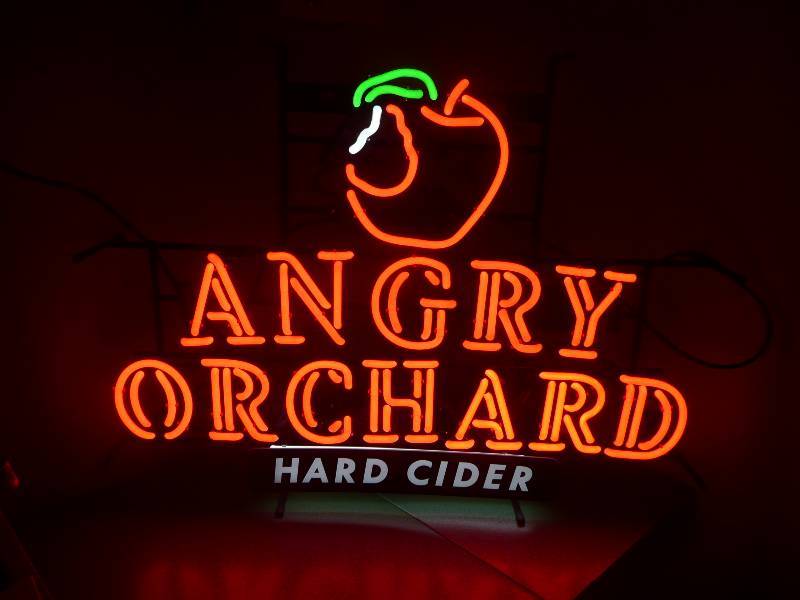 lot 1 image: Angry Orchard Neon Light - 33in wige by 25in high - Works GreatVery Bright Dark Red - NOS