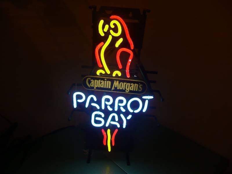 lot 3 image: Captain Morgan Parrot Bay Neon Light - Approx 12in wide by 22in high - Works Great