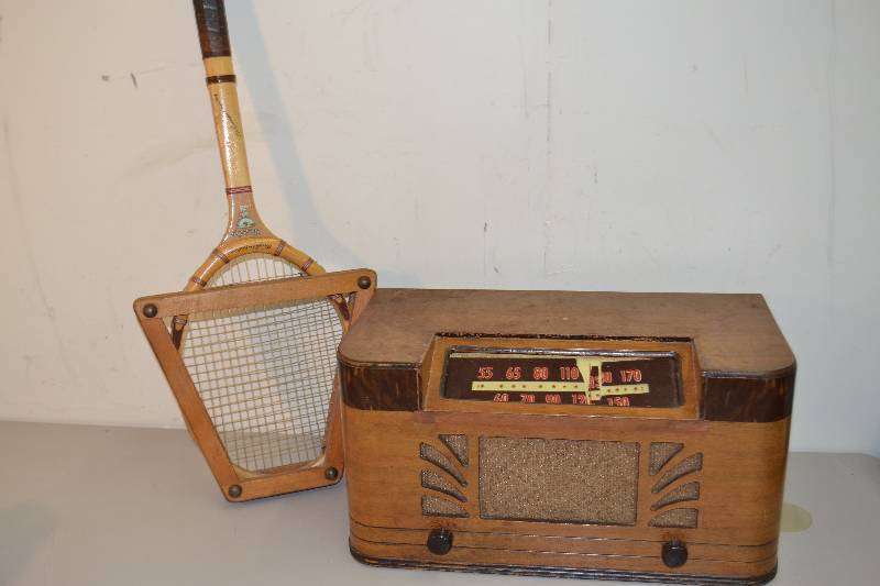 lot 53 image: Vintage Radio and Tennis racket