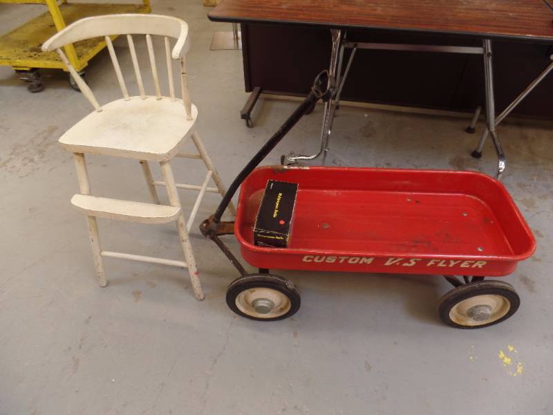 lot 632 image: Wagon and Wooden High Chair