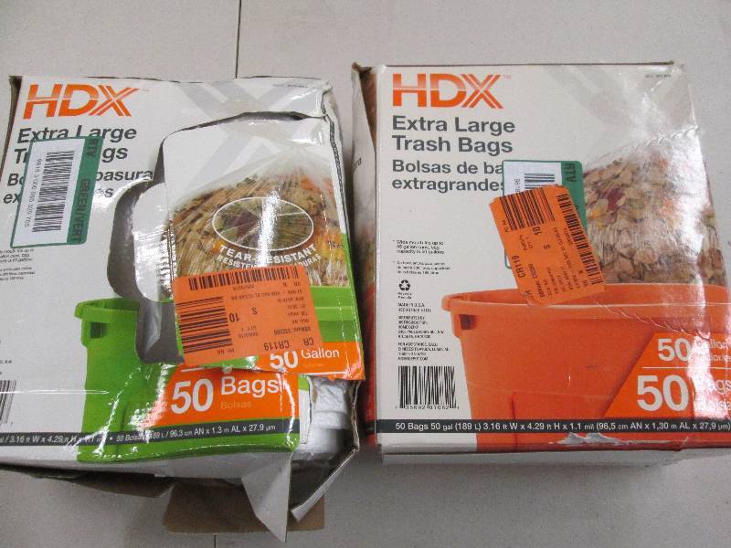lot 108 image: 2 boxes of HDX 50 gallon extra larg...
