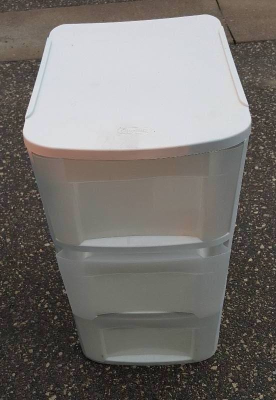 White plastic organizer with three drawers