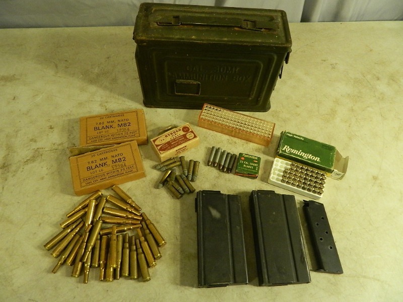 lot 6 image: Metal Ammo Box with Assorted Ammo and Magazines