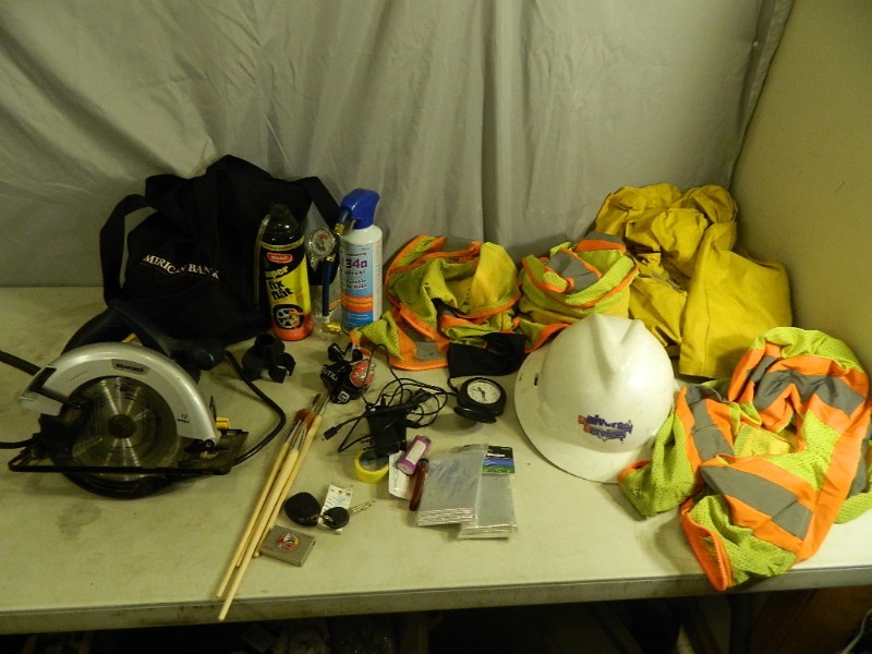 lot 64 image: Circular Saw, Safety Vests, Hard Hat, Shop Supplies, and More