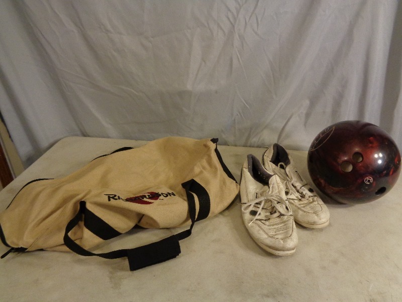 lot 157 image: Bowling Ball, Bag, and Shoes