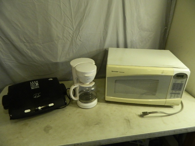 lot 170 image: Sharp Carousel Microwave, George Foreman, and Coffee Maker