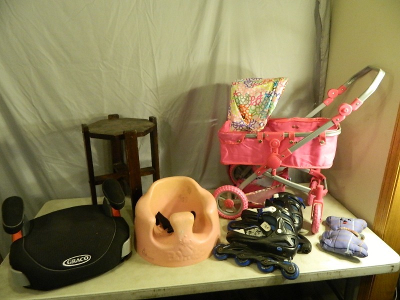 lot 200 image: Car Seat, Bumbo, Rollerblades, Stroller, Etc