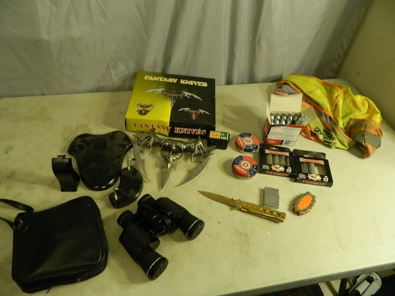 lot 221 image: Binoculars, Knife, CO2 Cartridges, and More