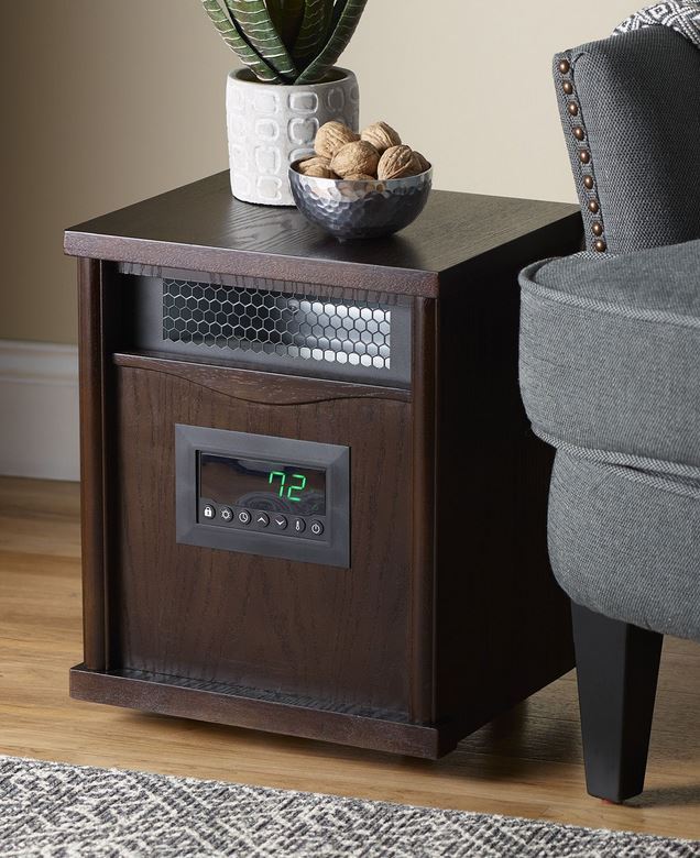 lot 51 image: McLeland Design 4-Element Infrared Heater  Dark Oak Wood Cabinet