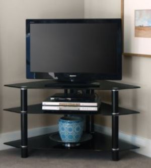 lot 129 image: Walker Edison 44-Inch Glass and Metal Corner TV Stand, Black