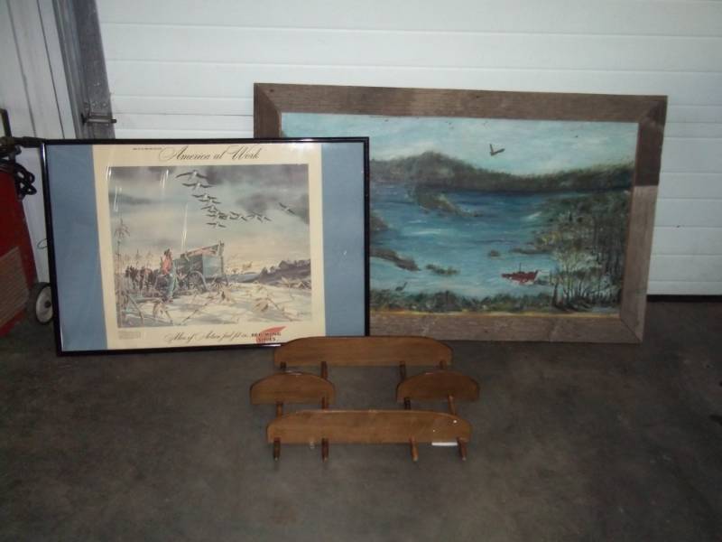 Vintage picture 48x30, Red Wing Picture 37x25, Knick Knack shelf 21x4x13