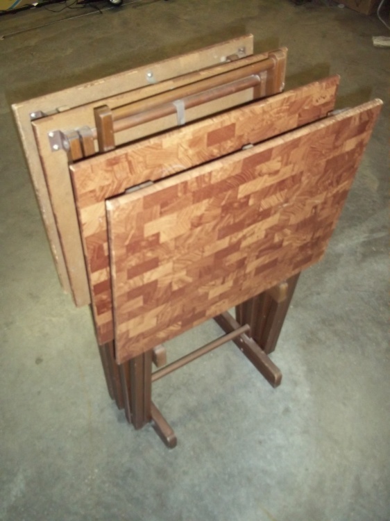 4 wood folding TV trays with stand