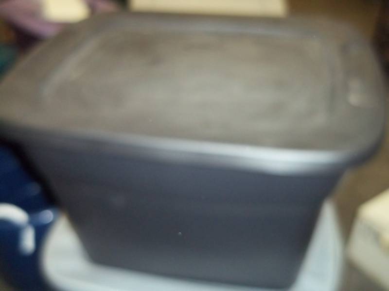 Storage Tub with cover and books, including cook books