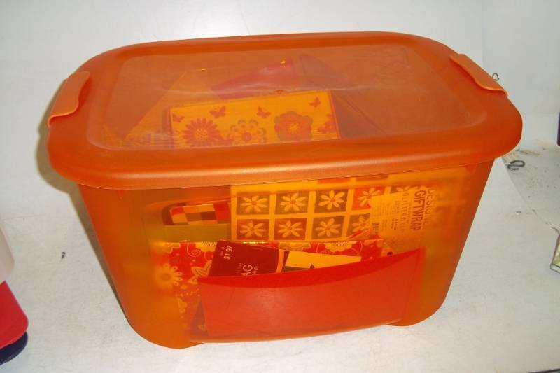 Storage Tote with gift bags and boxes