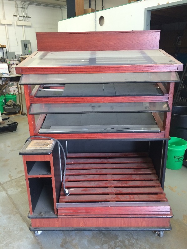 Lighted Display Rack on wheels  Measures 47 wide x 32 deep x 61 high   Bring Your Own Help for Loading