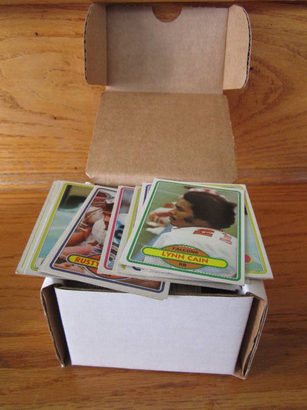 Box of 1980 topps football cards...
