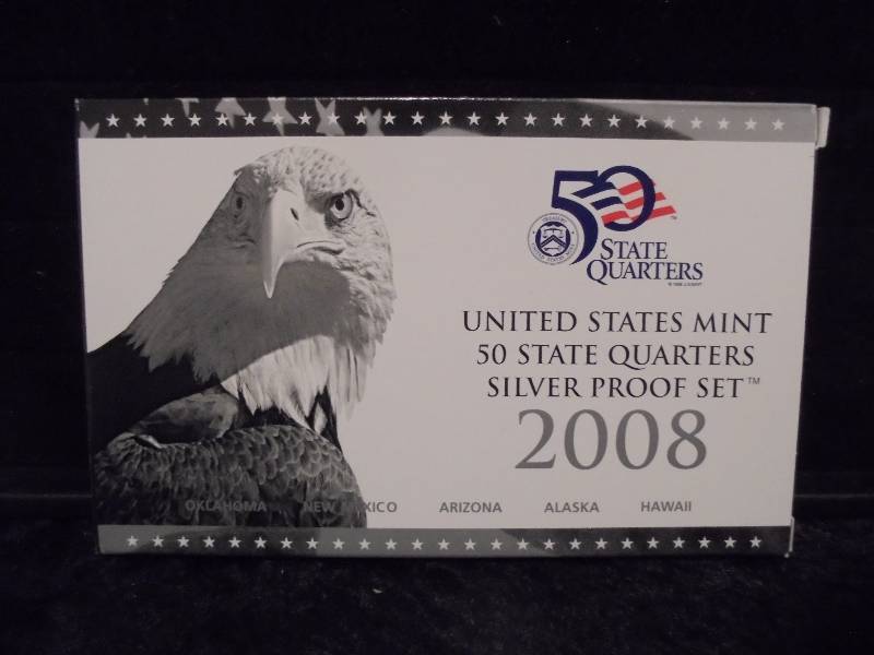 2008 US Mint 50 State Quarter Silver Proof Set, 90% Silver
