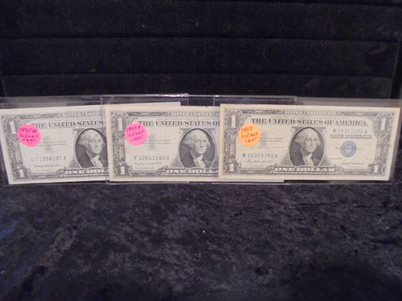 Lot - 3 $1 Silver Certificates, 1957, 1957A, 1957B