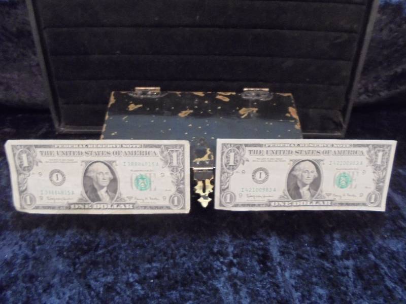 Lot of 2, 1963A $1 Notes with metal box