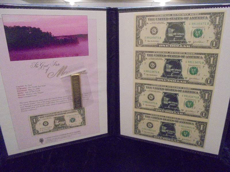 Uncut, Uncirculated 2003A $1 Notes, $4 Face Value, Minnesota Commemorative