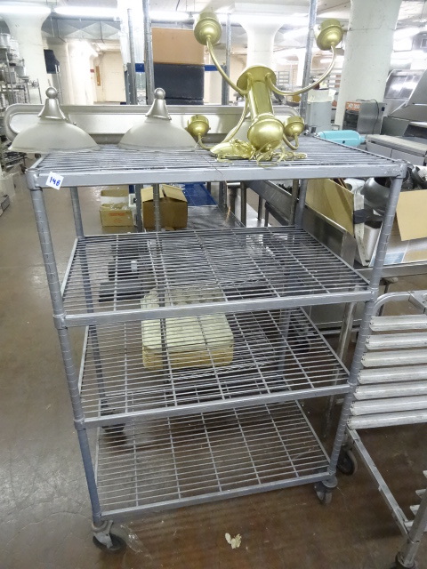 lot 148 image: Wire Shelf Cart 4 Tier 36 X 24 X 59  2 Lights