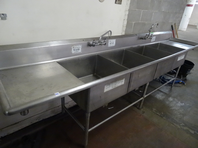 lot 260 image: 4 Basin Stainless Sink 144 X 30 X 42