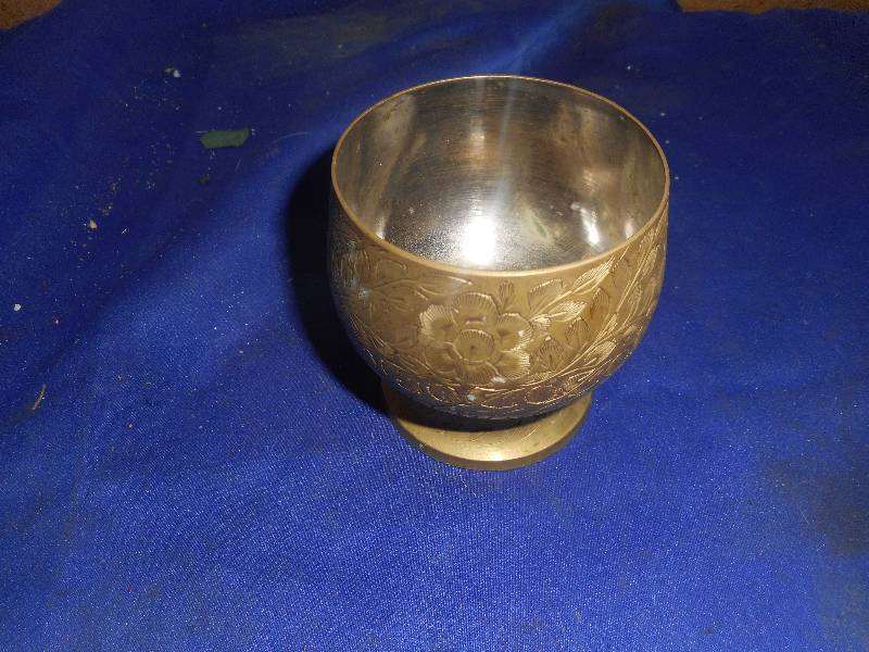 lot 127 image: ANTIQUE BRASS ETCHED GOBLET