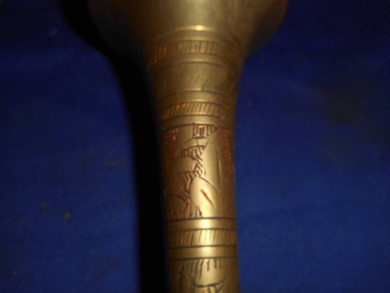 lot 137 image: VINTAGE BRASS HAND ETCHED VASE