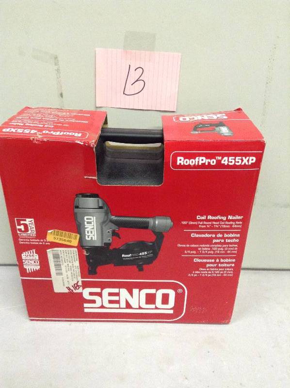 lot 13 image: Senco 1-34 in. RoofPro 455XP Coil Nailer Never Used Model RoofPro 455XP