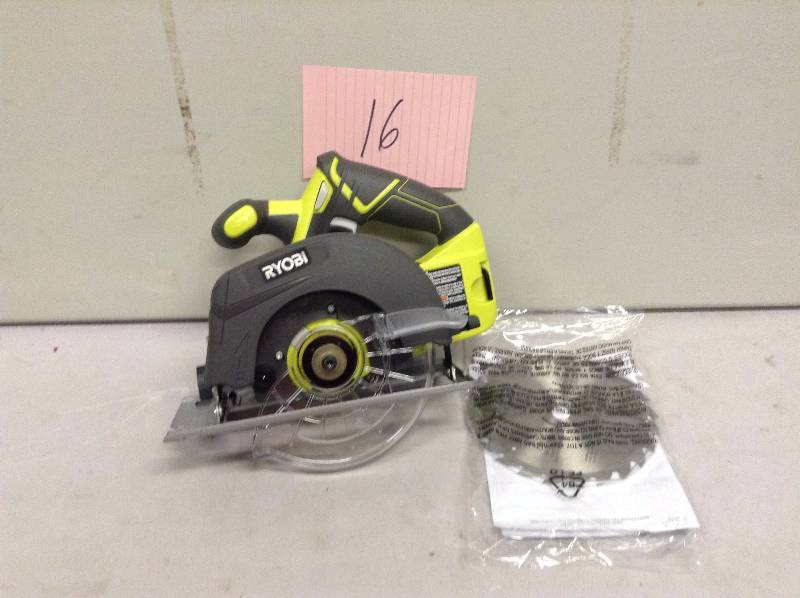 lot 16 image: Ryobi ONE 18-Volt 6-12 in. Cordless Circular Saw (Tool Only)  actual and stock photos used