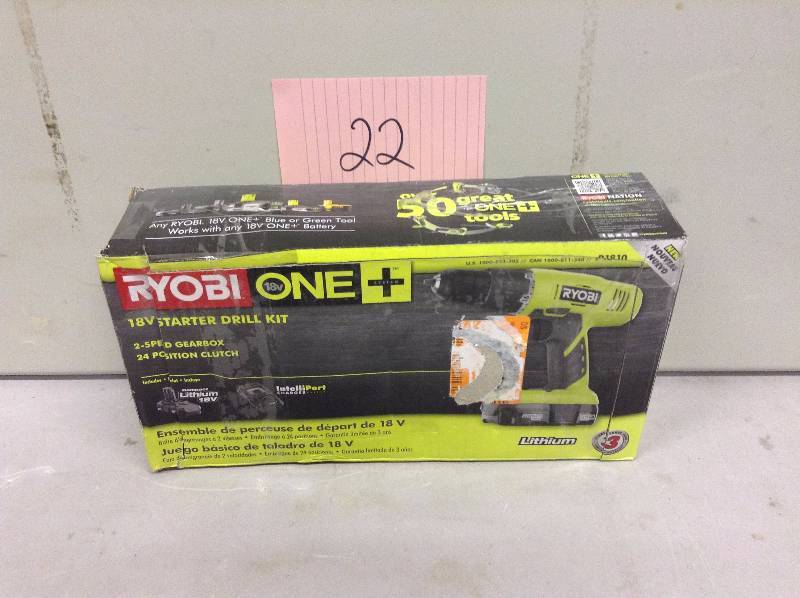 lot 22 image: Ryobi ONE Volt Lithium-Ion Starter Drill Kit