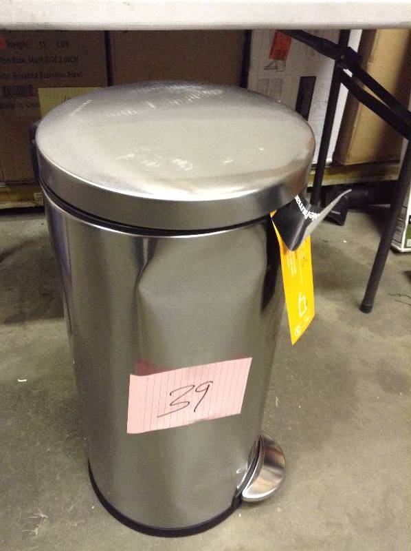 lot 39 image: Simple Human 30L trash can - never used - dented