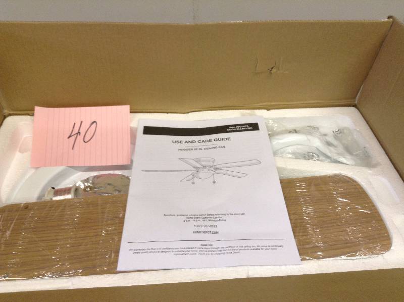 lot 40 image: Hampton Bay Hugger 52 in. White Ceiling Fan with Reversible White never used