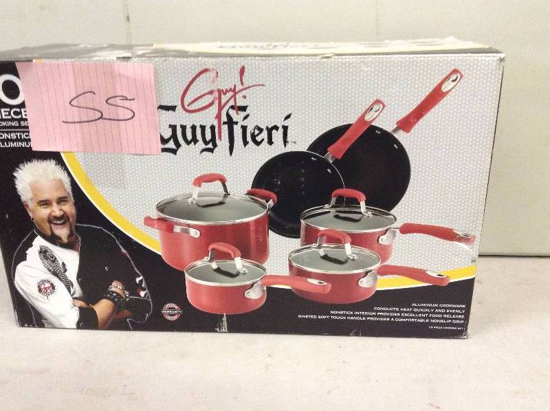 lot 55 image: Guy Fieri 10-pc. Nonstick Aluminum Cookware Set never used stock and actual photos used  to display item