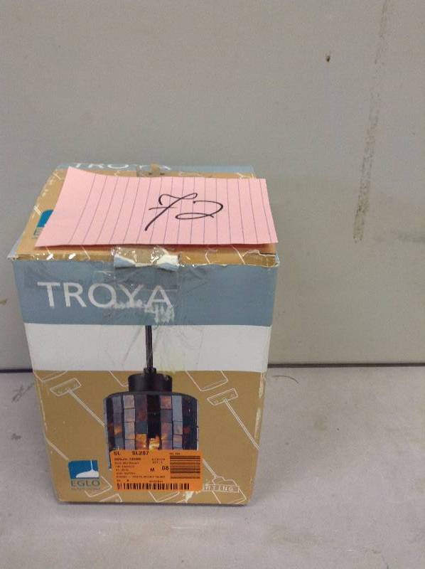 lot 72 image: Troya 1-Light Antique Brown Hanging Mini Pendant with Mosaic Glass Shade never used