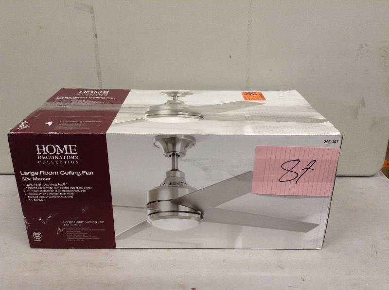 lot 87 image: Home Decorators Large Room Ceiling Fan 52 in Mercer never used stock and actual pictures used
