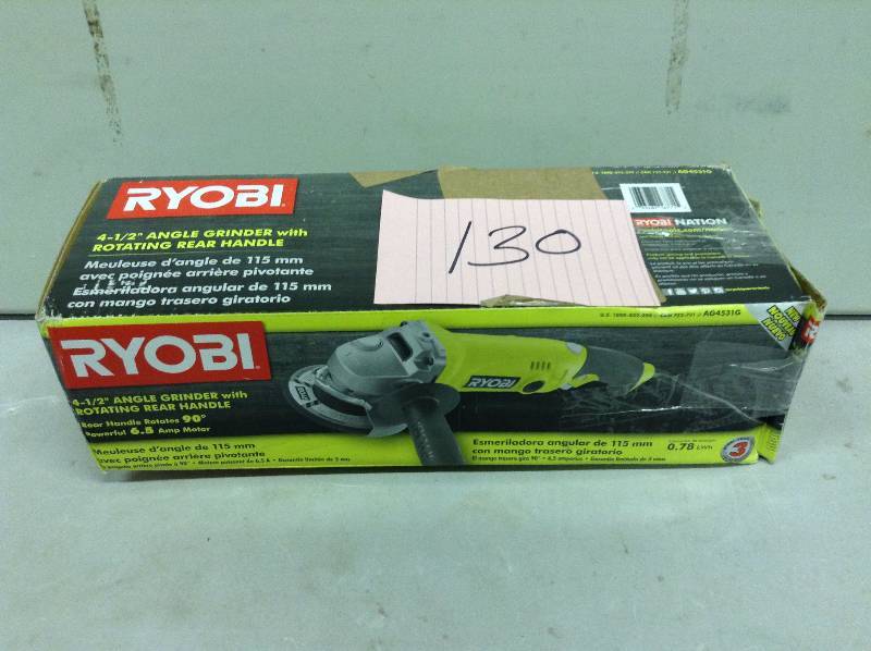lot 130 image: Ryobi 4 12 Angle Grinder with Rotating Rear Handle