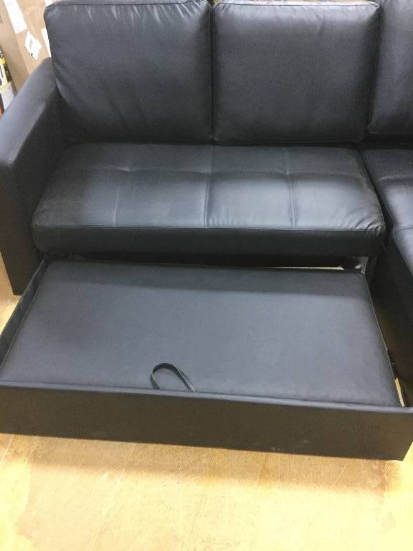 Sleeper Sectional Sofa with chaise storage - damage inside storage compartment, damage in chaise corner and on pull out sleeper frame ,review pictures