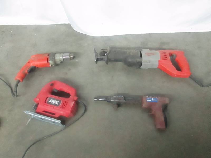 lot 29 image: Skil Jig Saw, Milwaukee Heavy Duty Drill and Sawzall, Power Fasteners