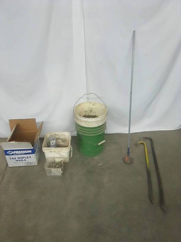 lot 61 image: Crow Bars, Nails and Construction Materials